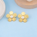 Aretes de flor con perla en acero inoxidable