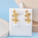 Aretes de flor con colgante de perla en acero inoxidable