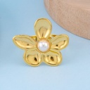 Anillo ajustable de flor con perla en acero inoxidable