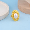 Anillo ajustable ovalado con perla en acero inoxidable