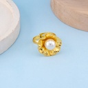 Anillo ajustable de flor con perla en acero inoxidable